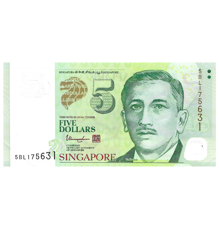 Singapur 5 Dólares 2020 Pick 47g Polímero Circulado